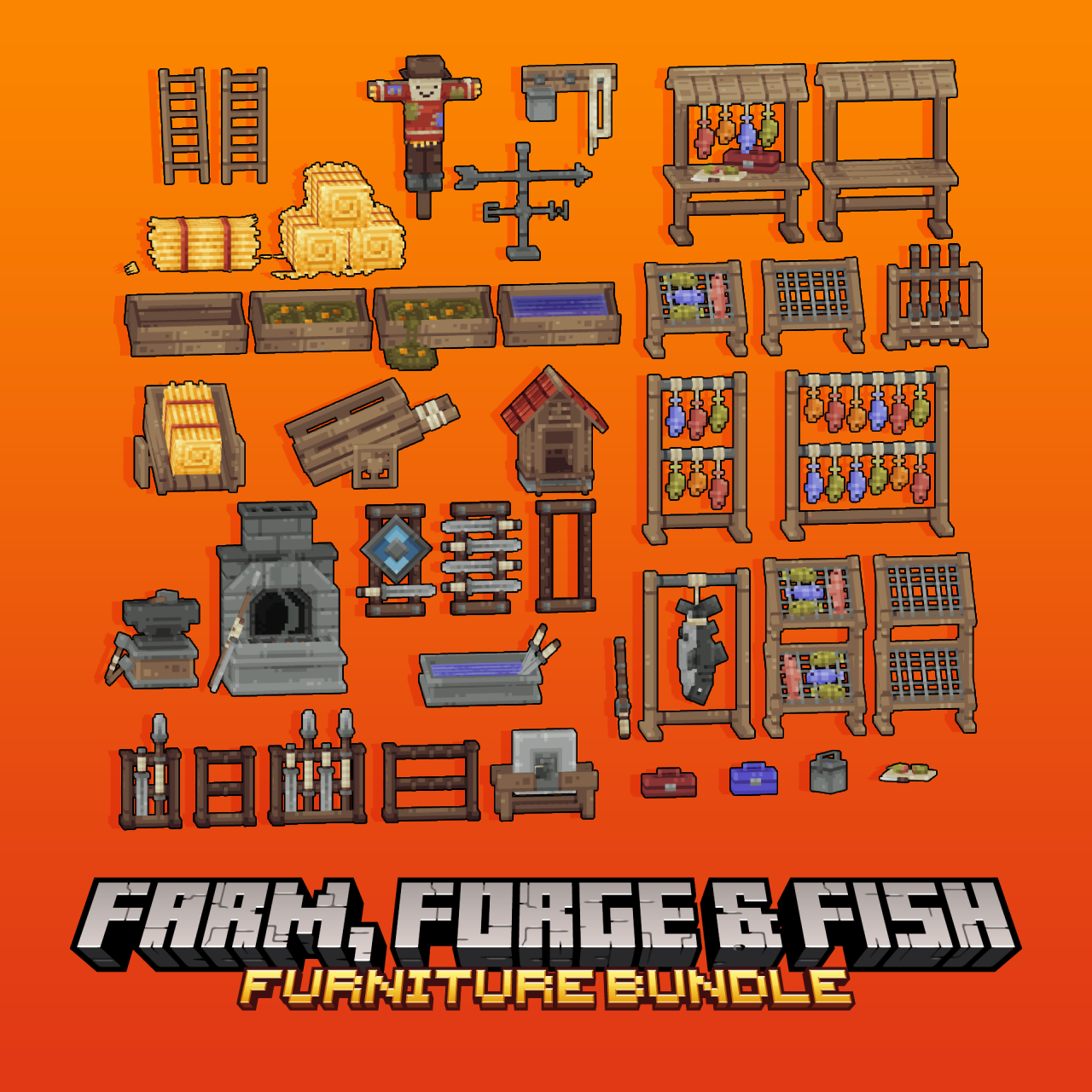 Farm, forge and fish furniture models for Minecraft: Java Edition.