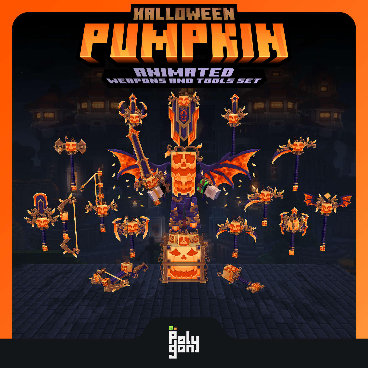 Halloween Pumpkin Animated Weapons and Tools Set (64x) preview image