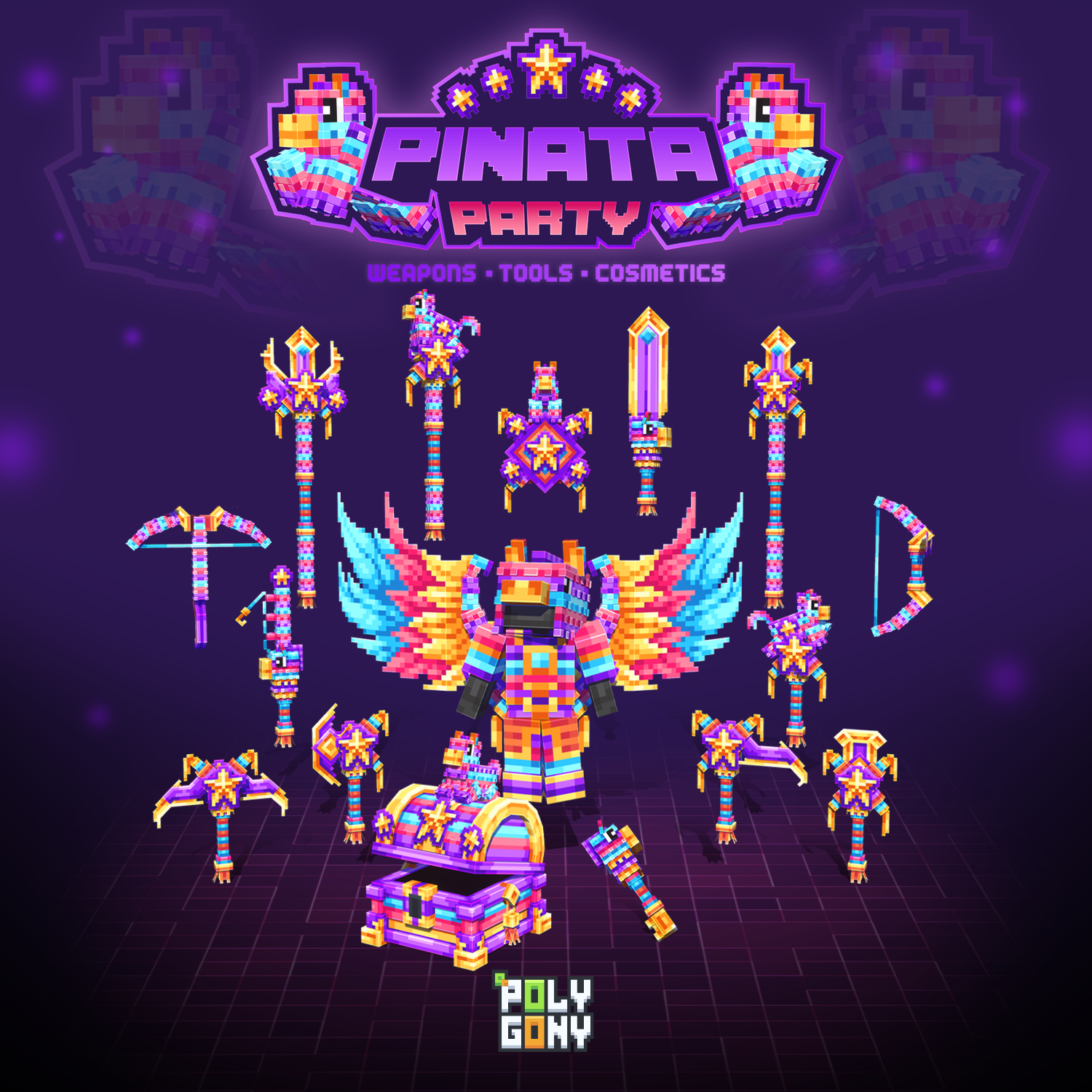 Pinata-Party Animierte Waffen- und Werkzeugset (32x) Vorschau