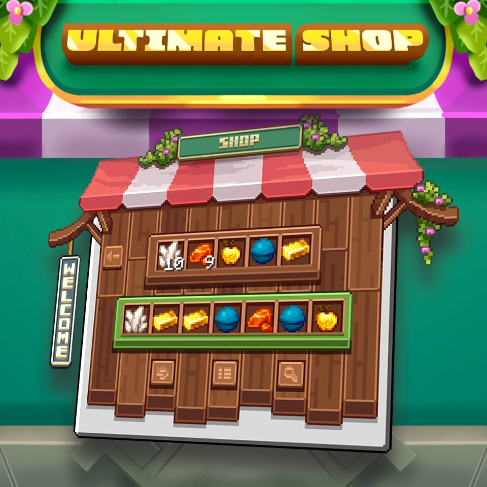 UltimateShop sell bin menu displaying item stack quantities in Spectra Studios' custom Minecraft shop GUI