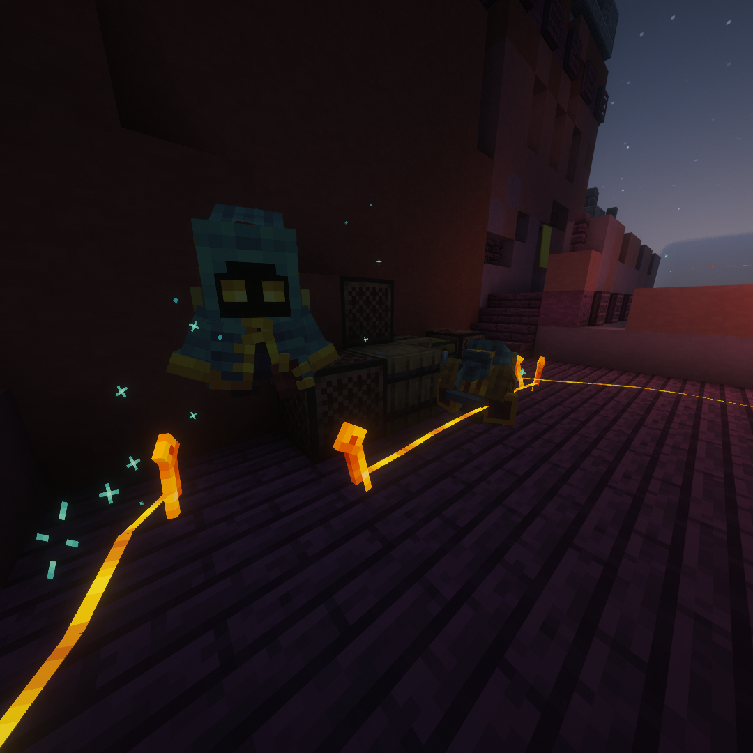 Teal Spool weaving glowing tripwires through a castle corridor